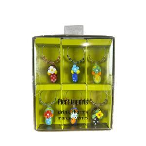 Pier 1 Imports- Wine Drink Charms- Glass slippers Flip Flops- Set of 6 NWT